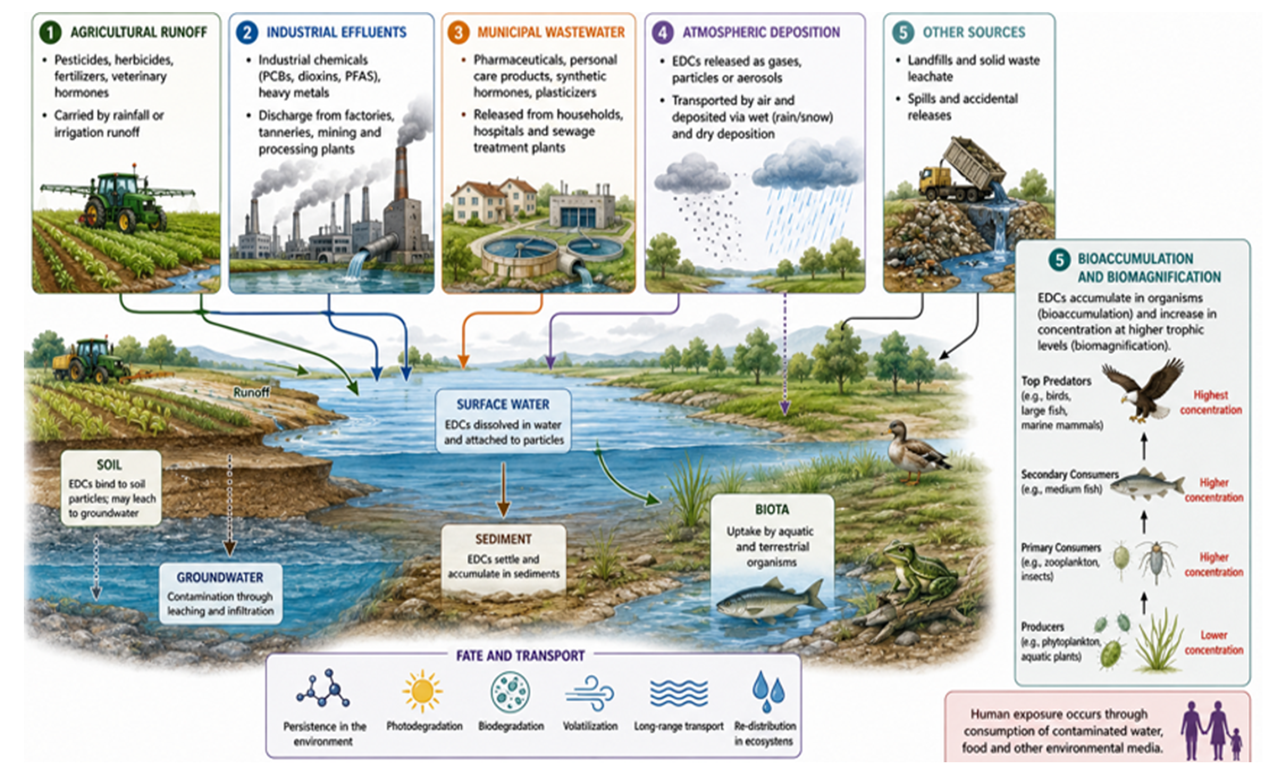 Environmental pathways of endocrine disrupting chemicals.